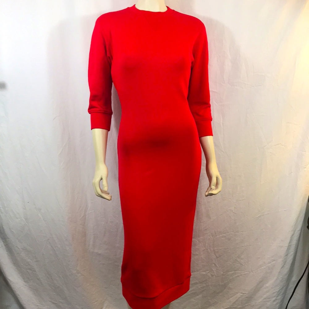 Tibi Red Long Sleeve Bodycon Midi Dress